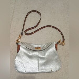 J Crew genuine leather silver bag purse